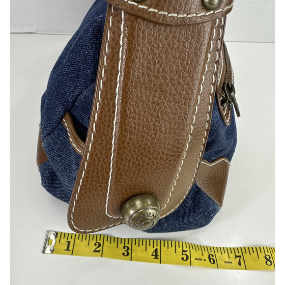 Y2K Gap Jeans 1969 Denim Hobo Shoulder Bag Brown Leather Trim Brass Zip Purse - Picture 14 of 16